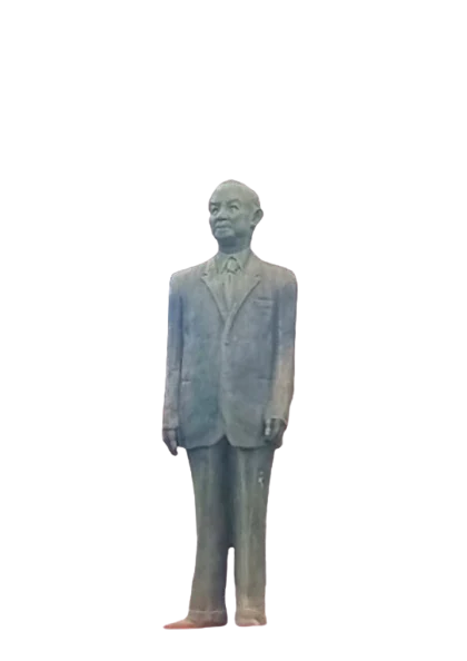 Bronze statue of a standing figure, a campus landmark